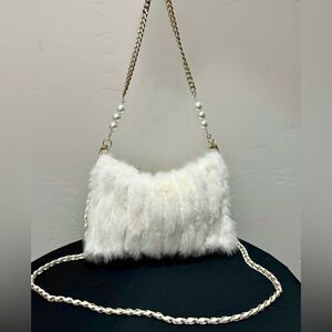 Handmade Real Mink Fur Soft Slouchy Clutch/Shoulder Bag/Crossbody & 2 Chains